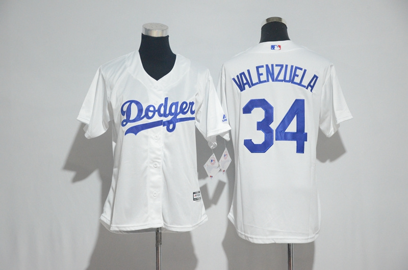 Womens 2017 MLB Los Angeles Dodgers #34 Valenzuela White Jerseys->women mlb jersey->Women Jersey